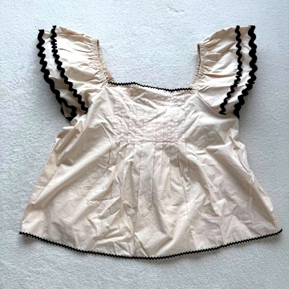 NWT Listicle Vintage Inspired Cream Blouse Size L Square Neck Cottagecore Top - Picture 2 of 16